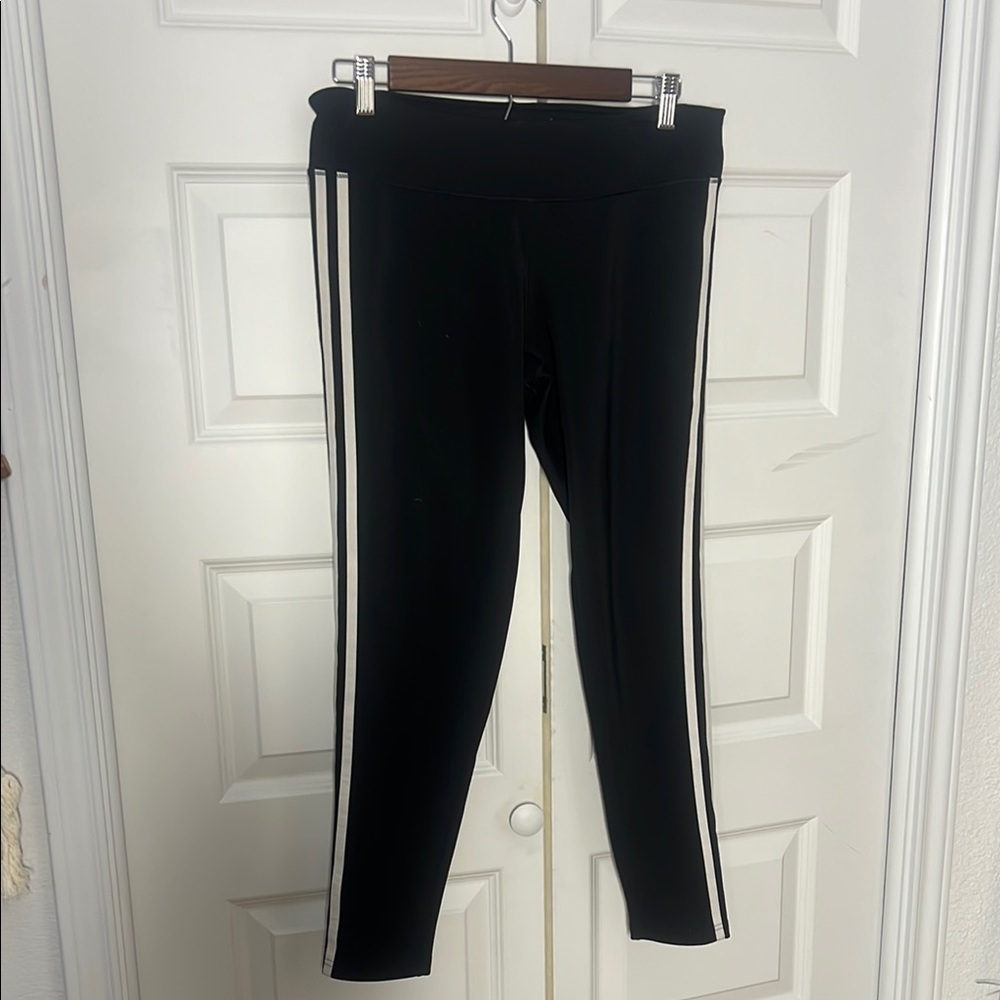 Adidas Black Leggings with White Stripes Large